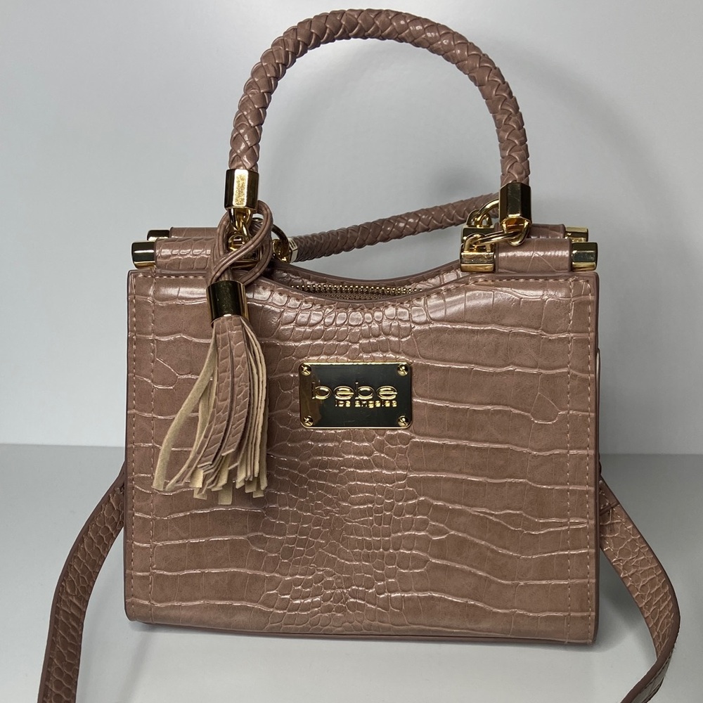 bebe Mauve Croc-Embossed Satchel